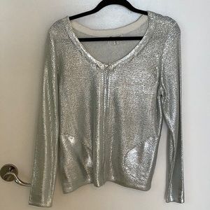 Silver Zip Front Sweater